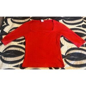 LUX Vintage Y2K Square Neck 3/4 Sleeve Top Red 2000s VTG UO